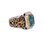 انگشتر توپاز آبي مردانه کد 158