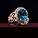 انگشتر توپاز آبي مردانه کد 166