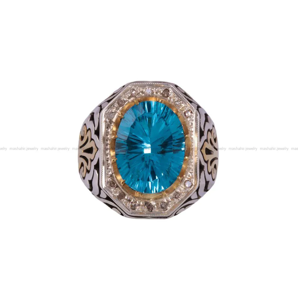 انگشتر توپاز آبي مردانه کد 166
