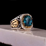 انگشتر توپاز آبي مردانه کد 169