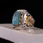 انگشتر توپاز آبي مردانه کد 170