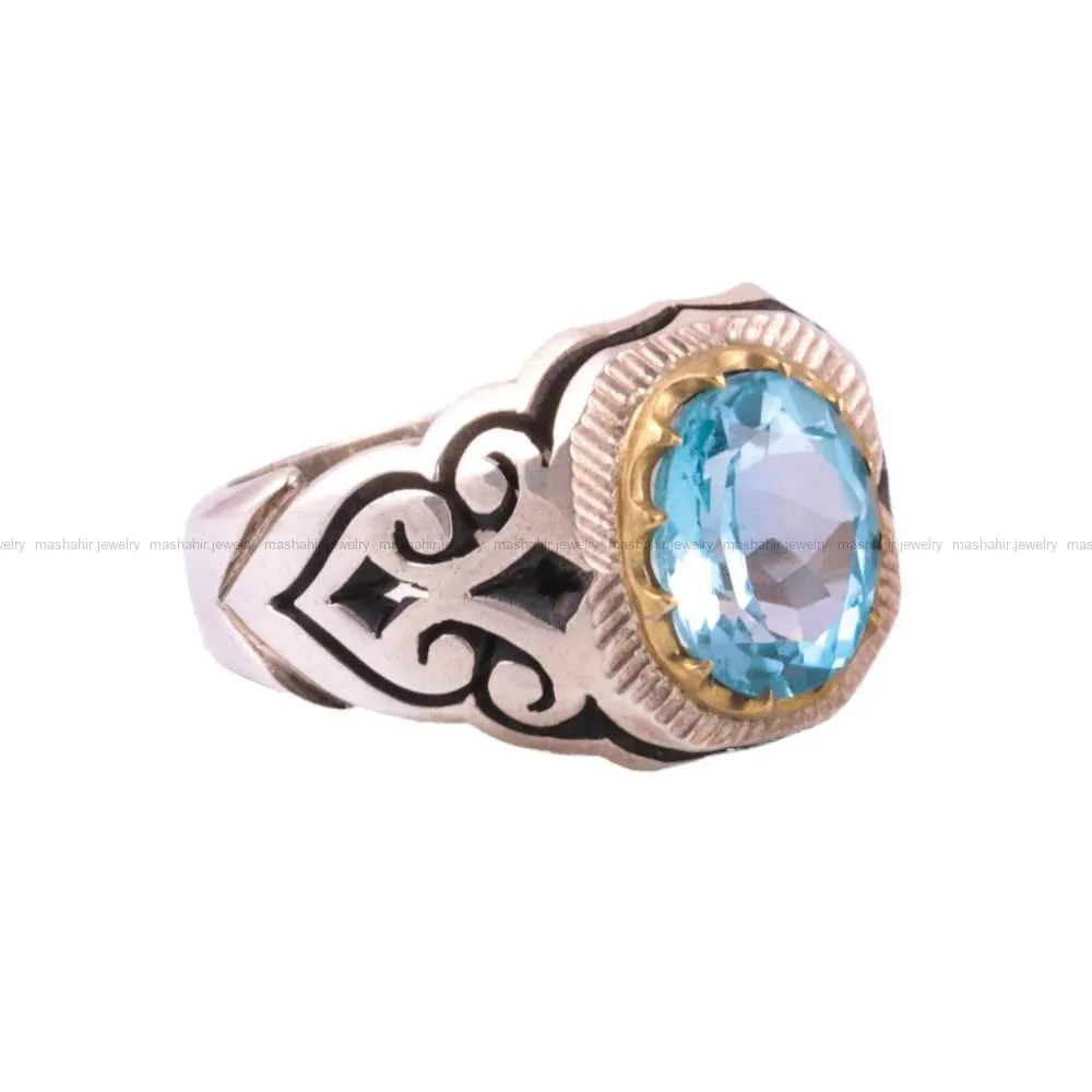 انگشتر توپاز آبی مردانه