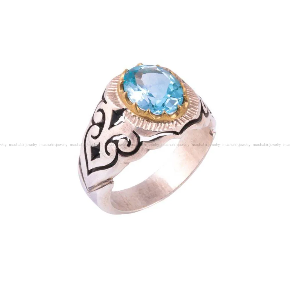 انگشتر توپاز آبی مردانه