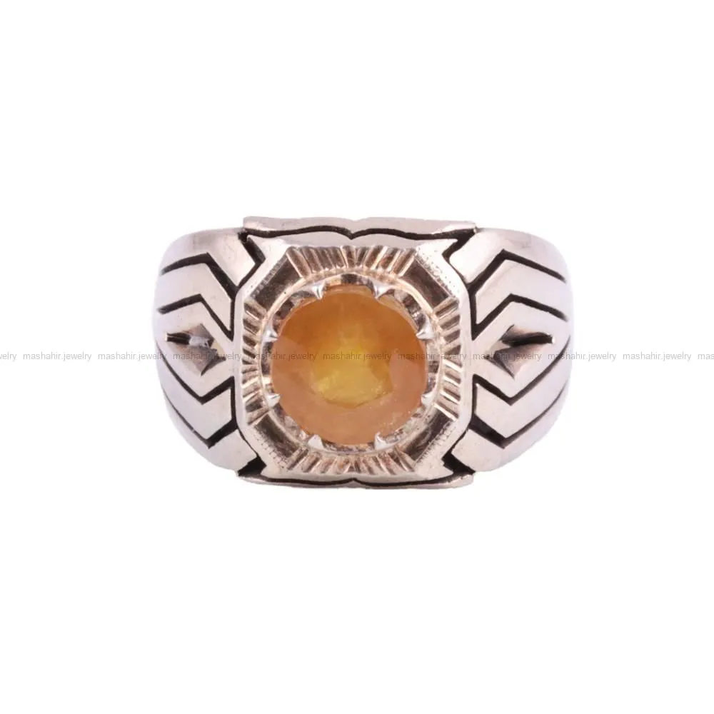 انگشتر ياقوت زرد مردانه کد 302