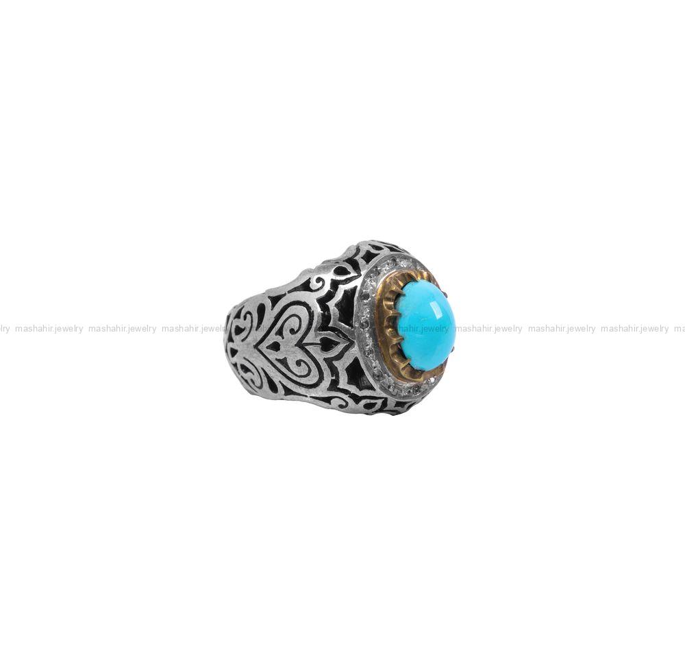 انگشتر فیروزه عجمی مردانه کد 587