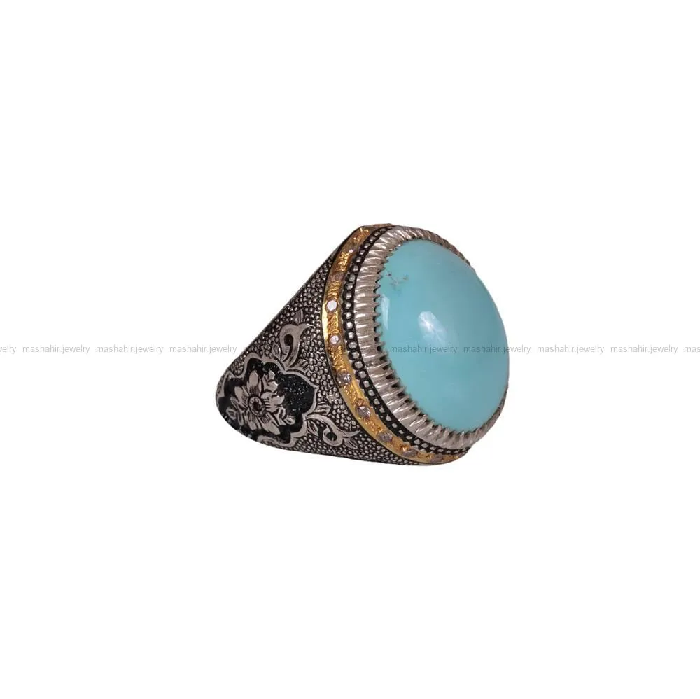 انگشتر فیروزه عجمی مردانه کد 739