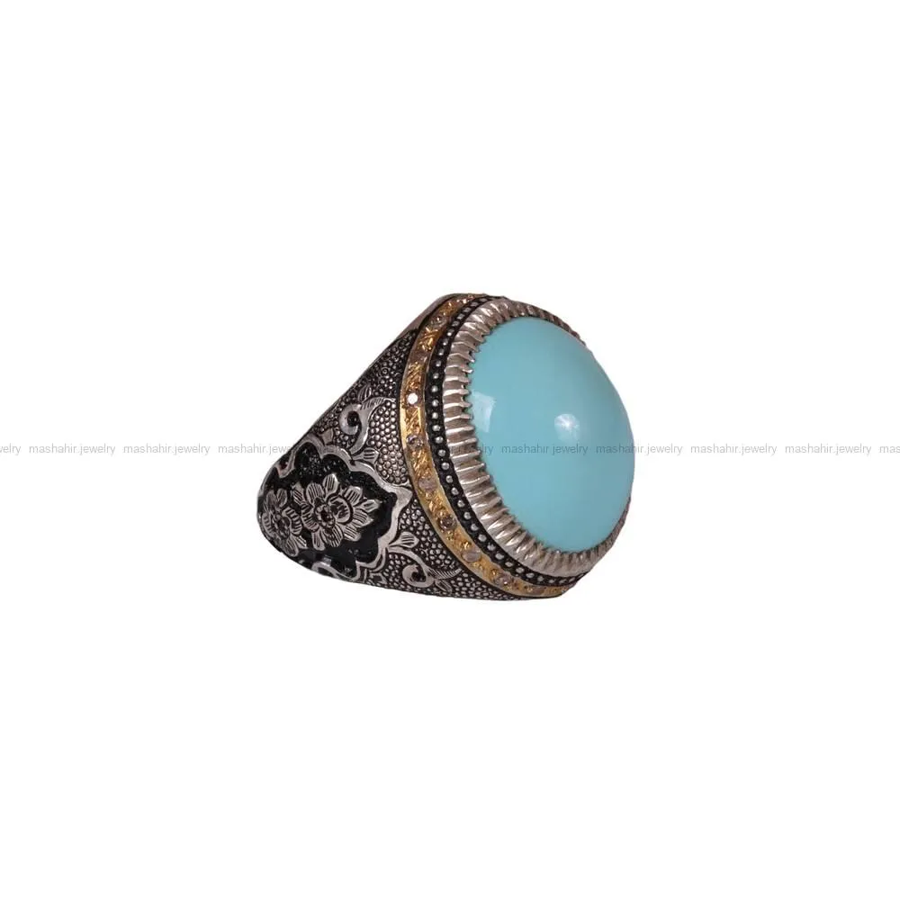 انگشتر فیروزه عجمی مردانه کد 741