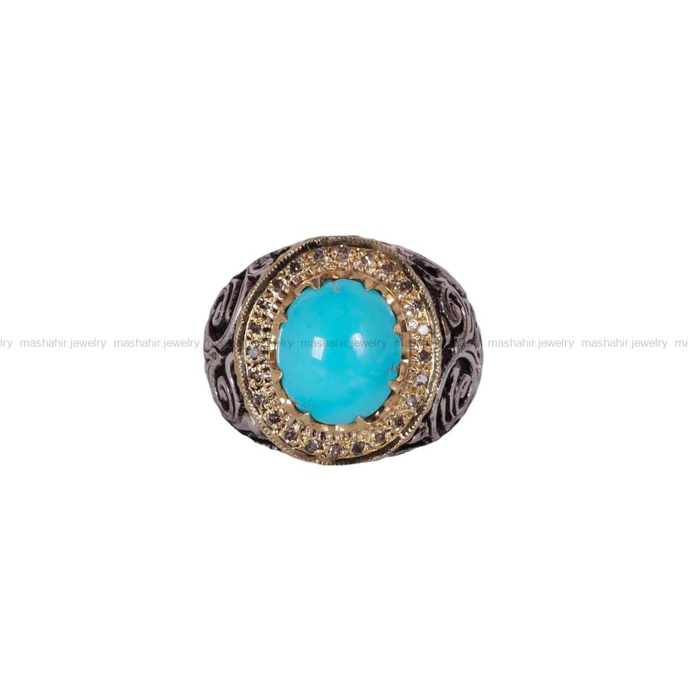 انگشتر فیروزه عجمی مردانه کد 718