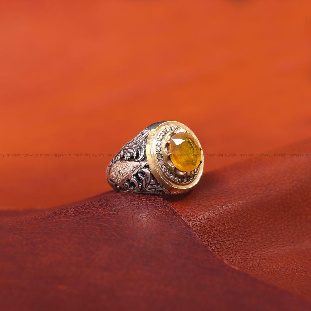 انگشتر ياقوت زرد مردانه کد 299