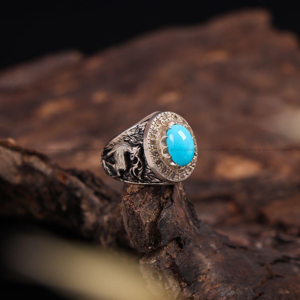 انگشتر فیروزه عجمی مردانه کد 580