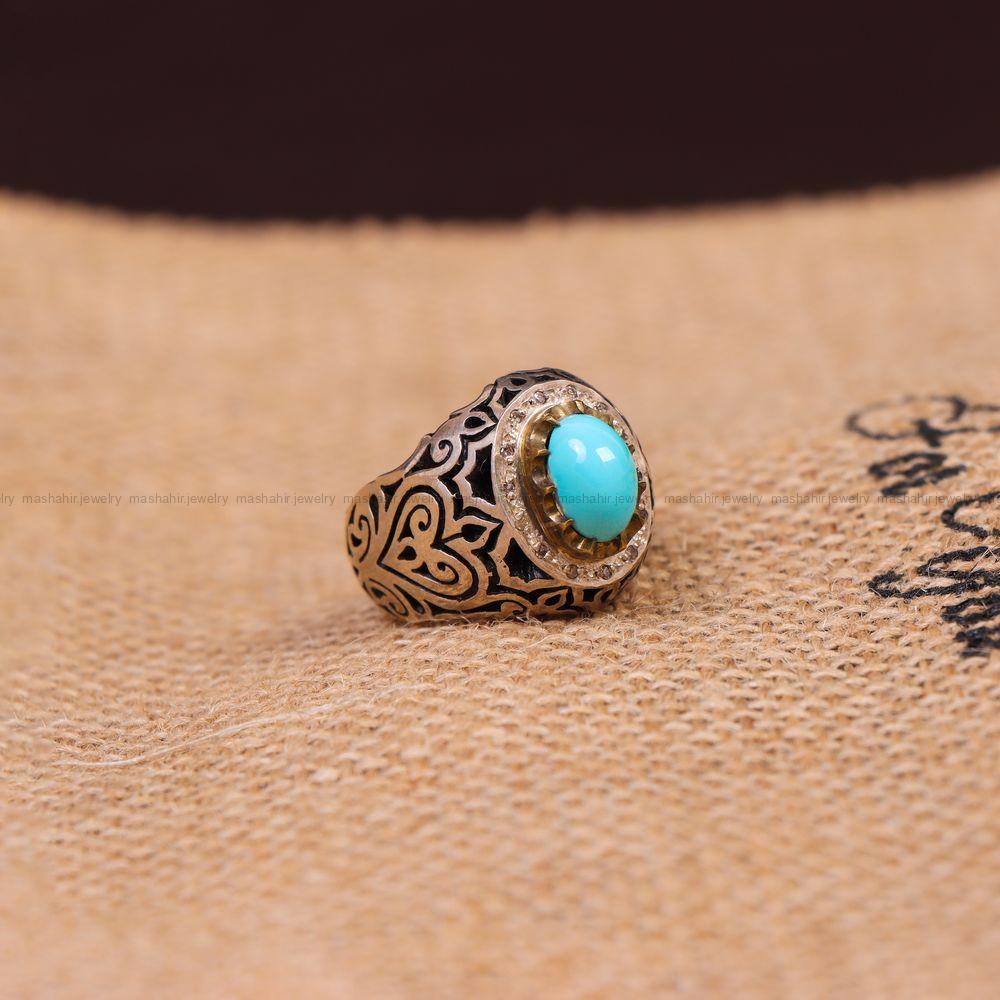 انگشتر فیروزه عجمی مردانه کد 587