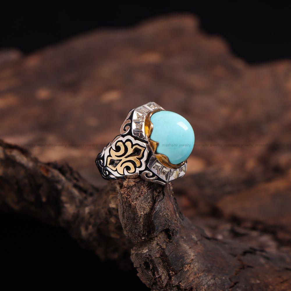 انگشتر فیروزه عجمی مردانه کد 740