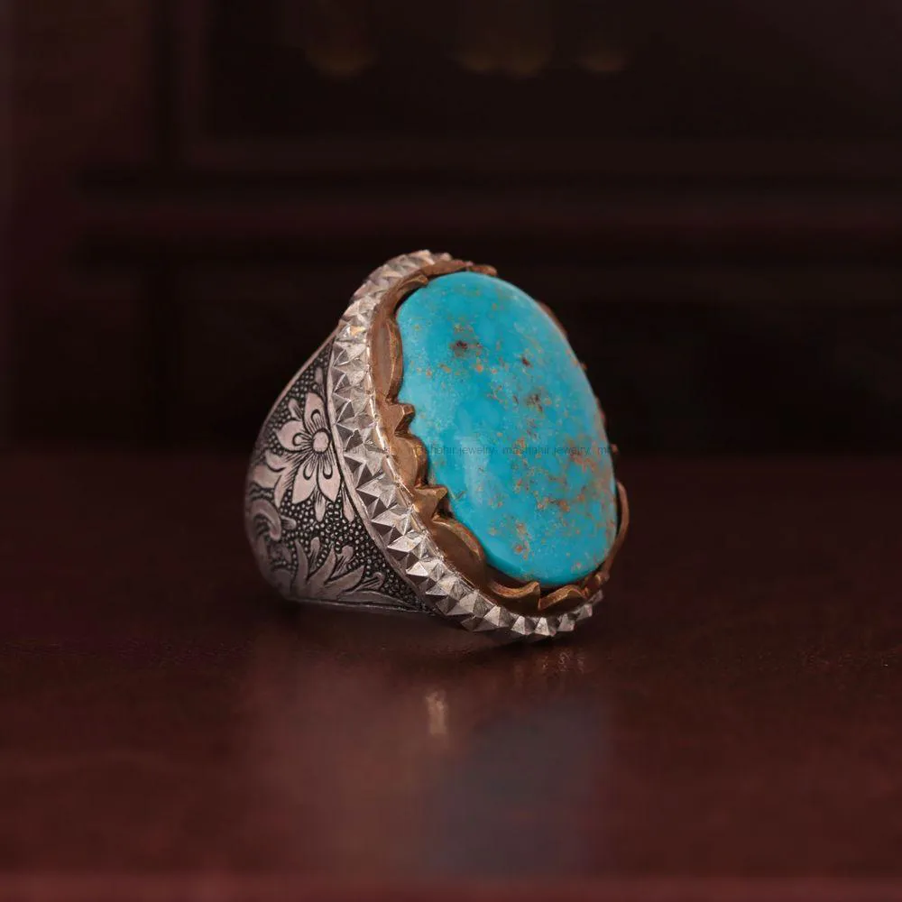 انگشتر فيروزه عجمی مردانه کد 1048