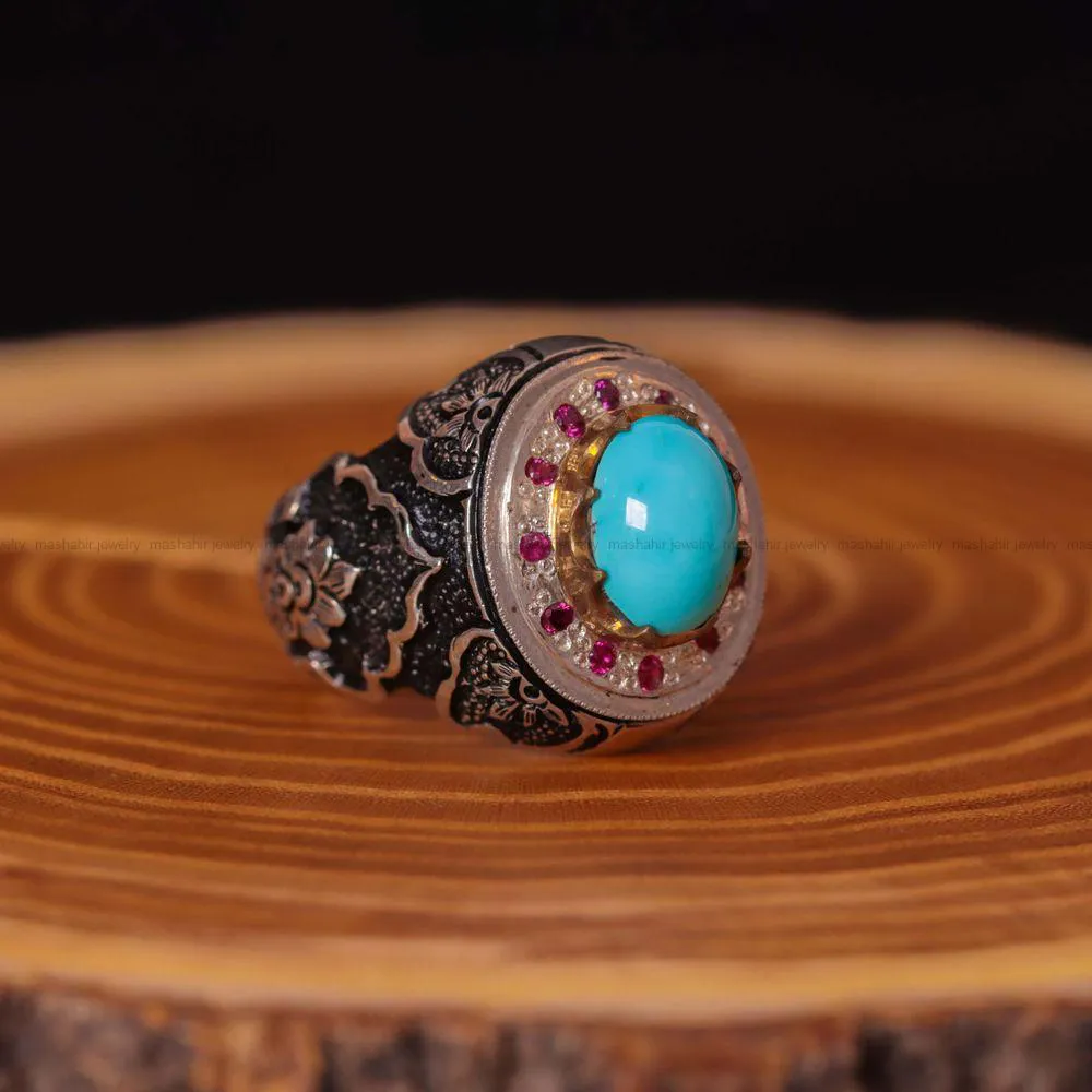 انگشتر فيروزه عجمی مردانه کد 1083