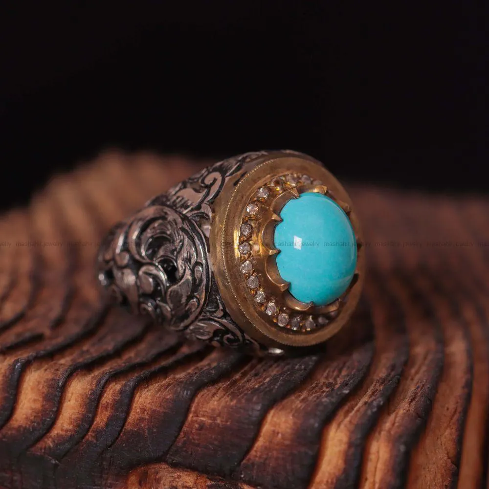 انگشتر فیروزه عجمی مردانه کد 1114
