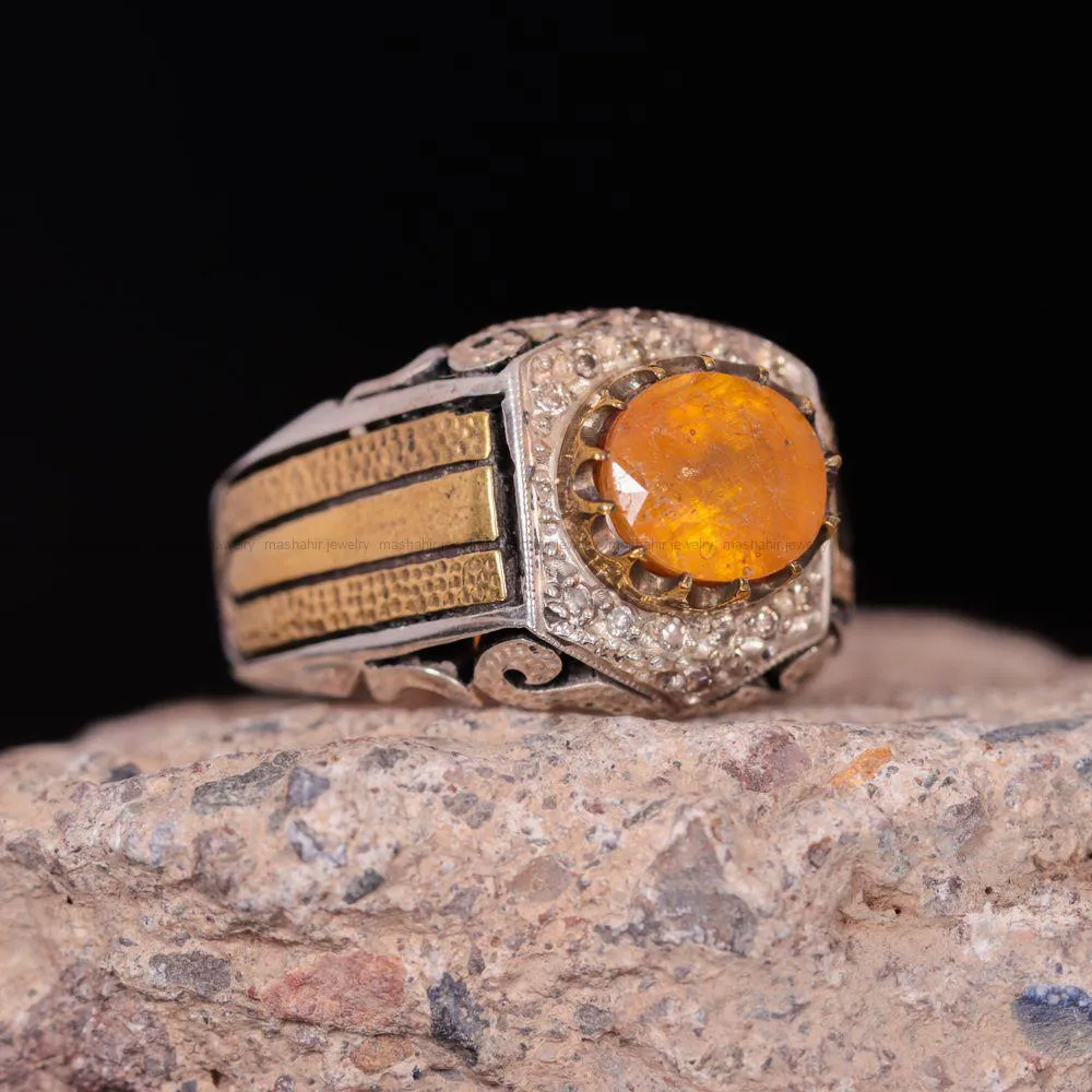 انگشتر یاقوت زرد مردانه کد 1154