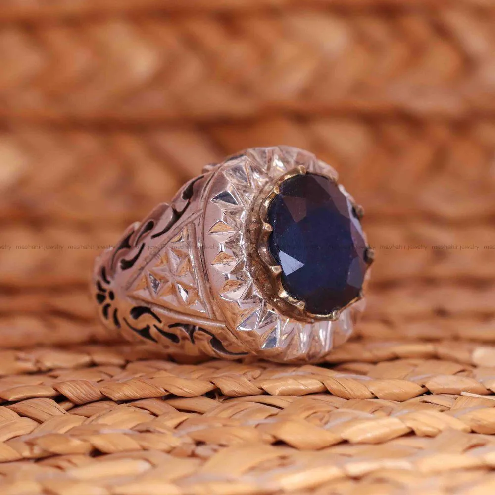 انگشتر ياقوت کبود مردانه کد 1220