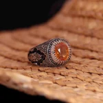 انگشتر توپاز پرتقالی مردانه کد 1224