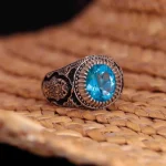 انگشتر توپاز آبی مردانه کد 1225