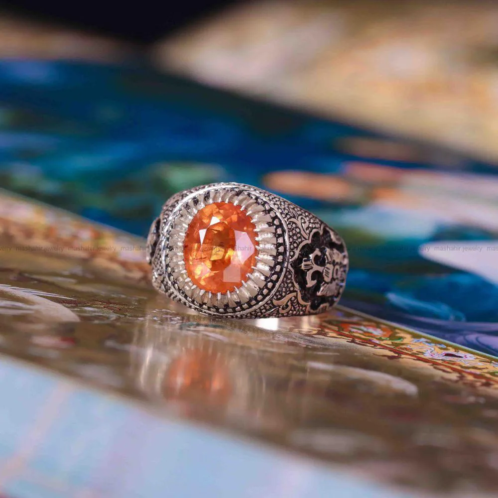 انگشتر توپاز پرتقالي مردانه کد 1239