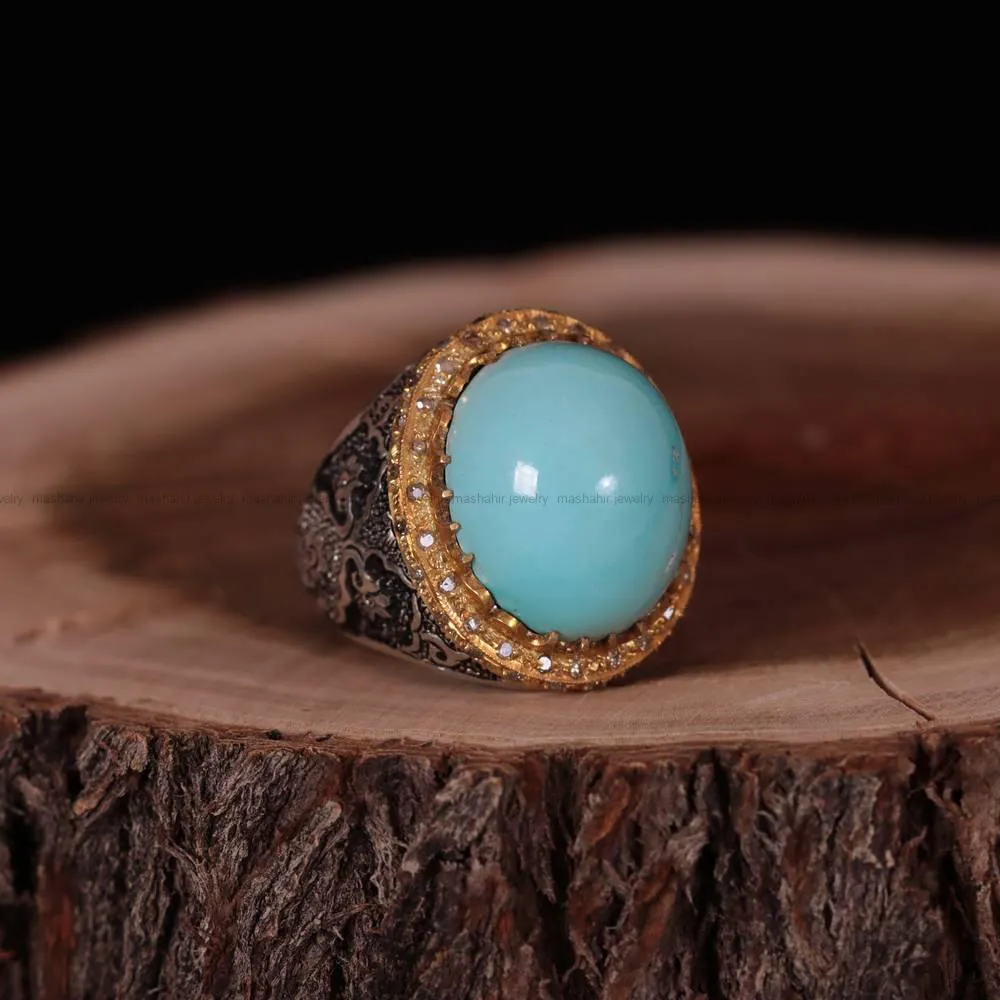 انگشتر فیروزه عجمی مردانه کد 747