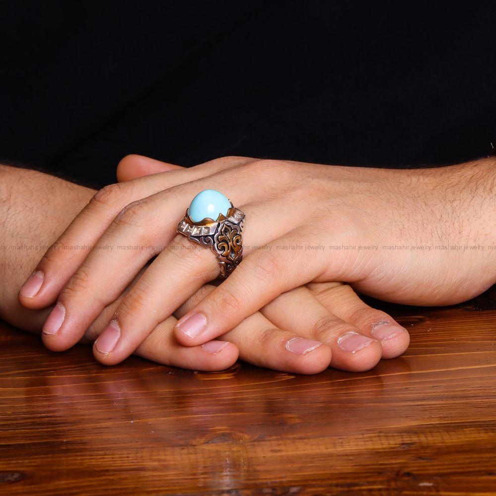 انگشتر فیروزه عجمی مردانه کد 740