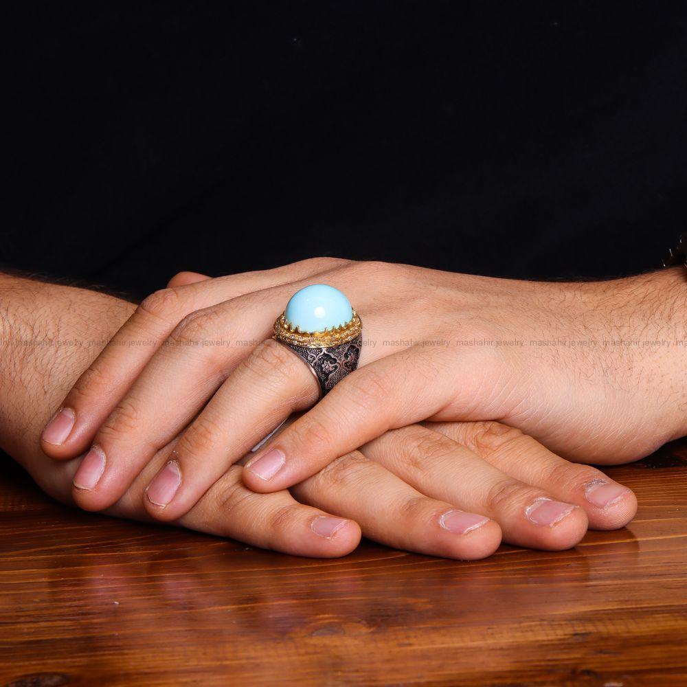 انگشتر فیروزه عجمی مردانه کد 747