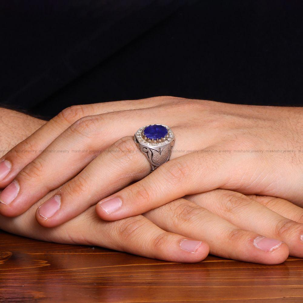 انگشتر یاقوت کبود مردانه کد 766