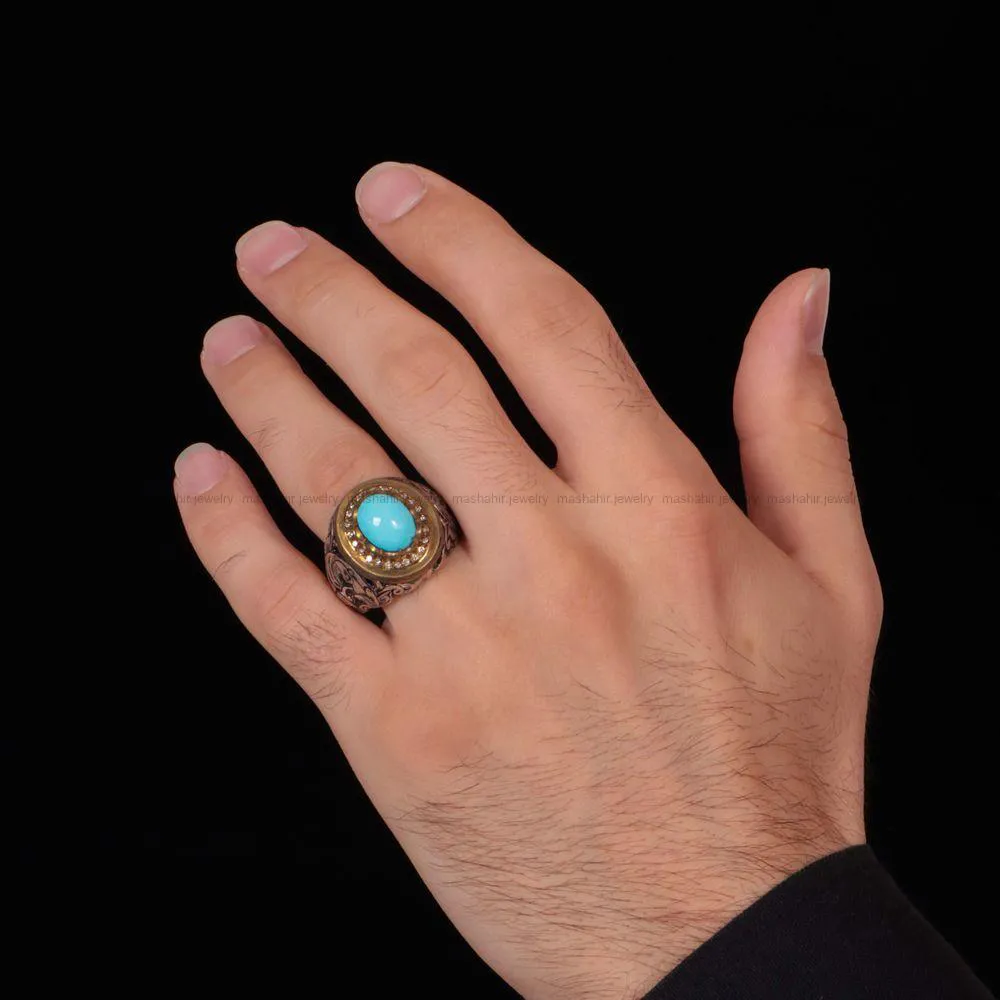 انگشتر فیروزه عجمی مردانه کد 1114