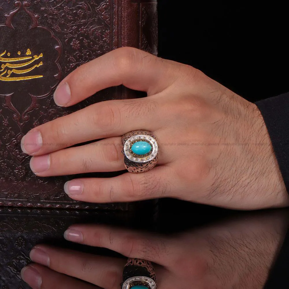 انگشتر فیروزه عجمی مردانه کد 1136
