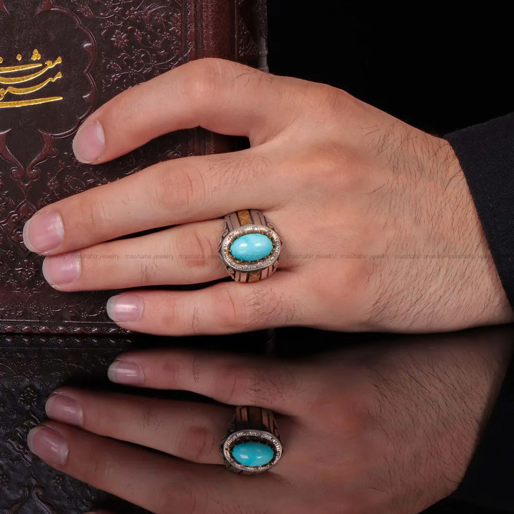 انگشتر فیروزه عجمی مردانه کد 1138