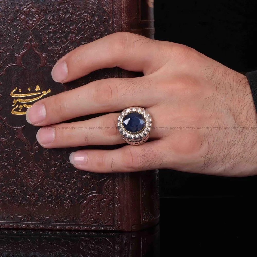 انگشتر ياقوت کبود مردانه کد 1220