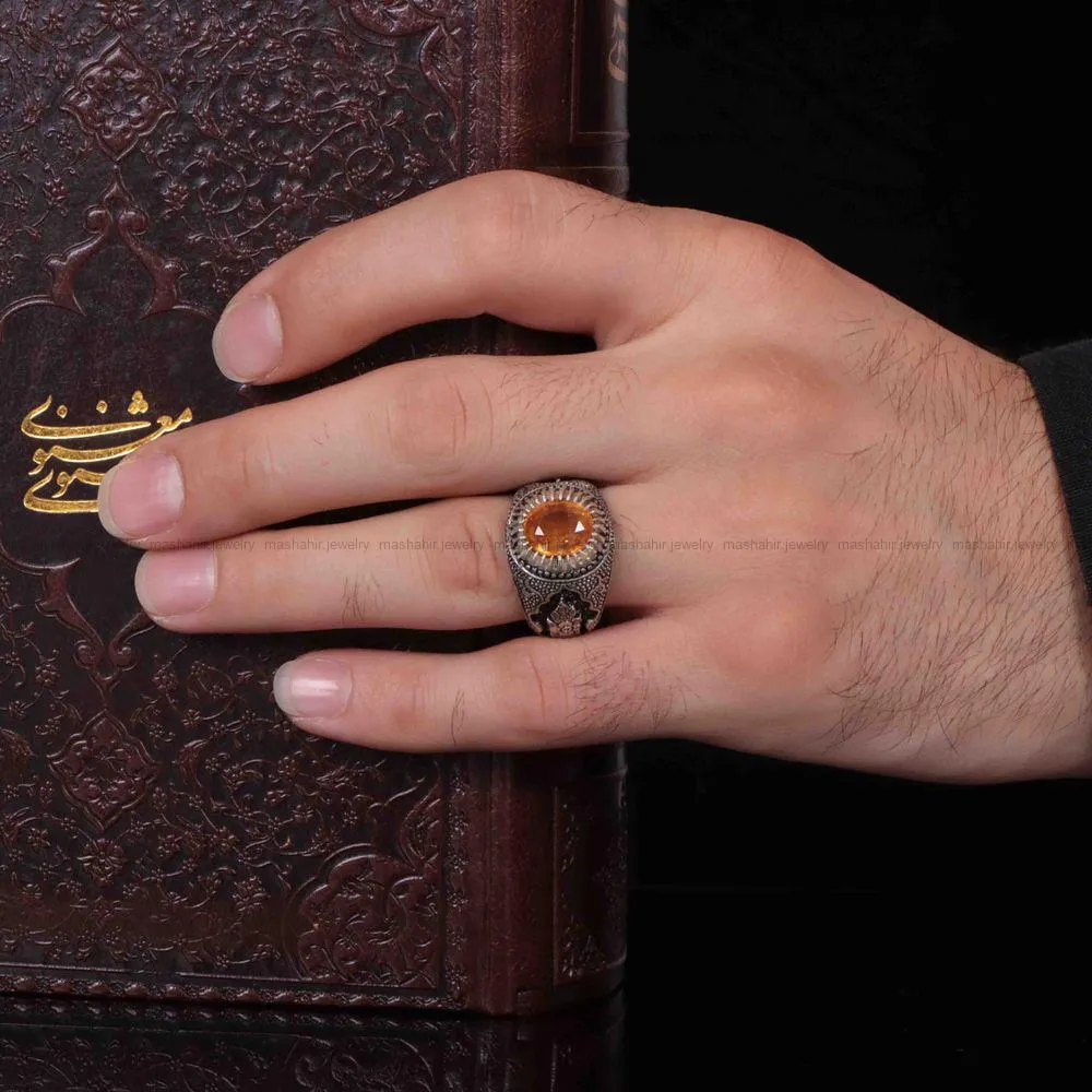 انگشتر توپاز پرتقالی مردانه کد 1224