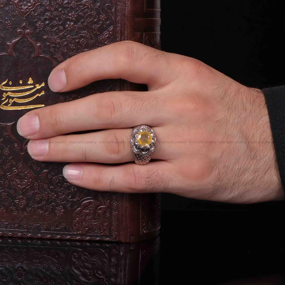 انگشتر یاقوت زرد مردانه کد 1229