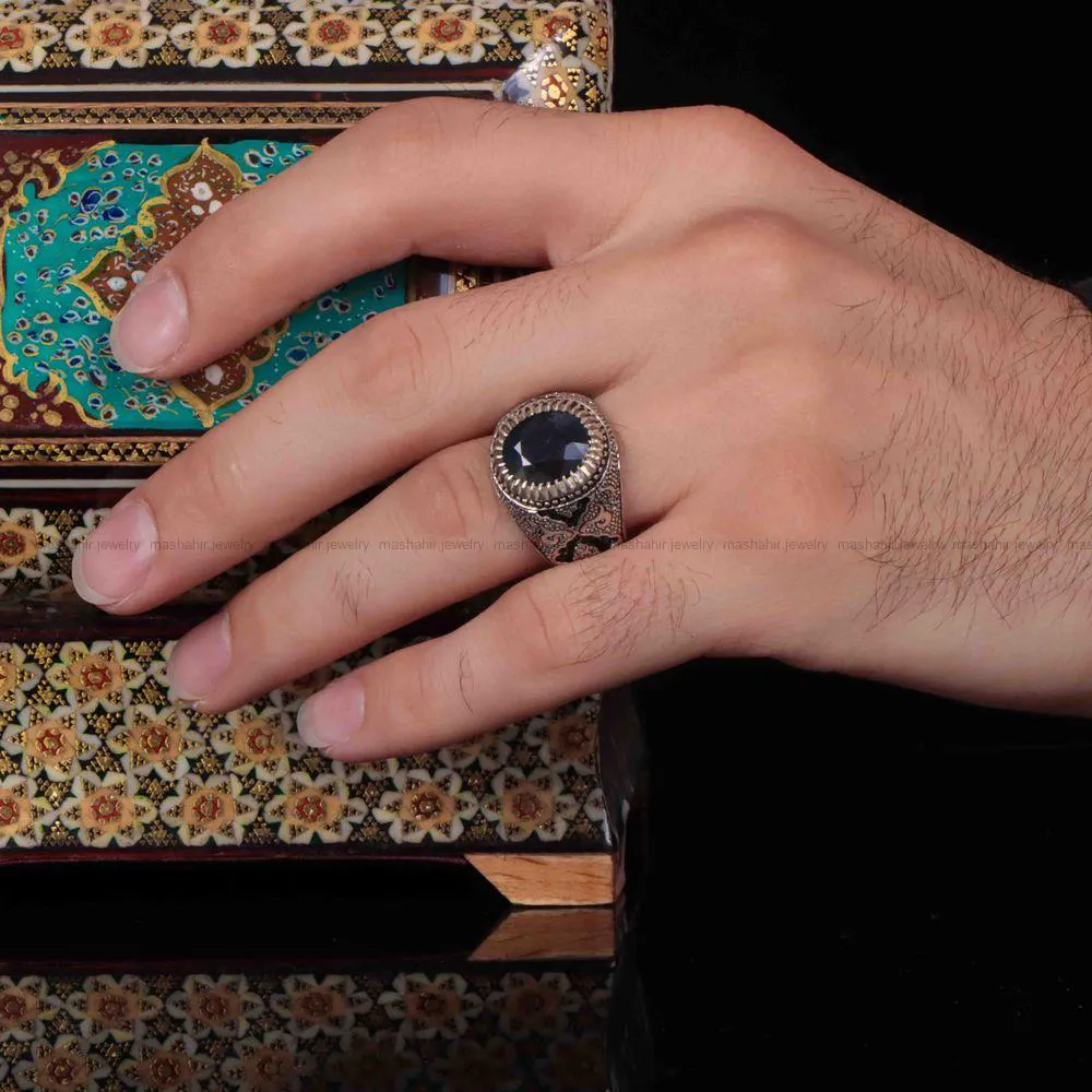 انگشتر ياقوت کبود مردانه کد 1231
