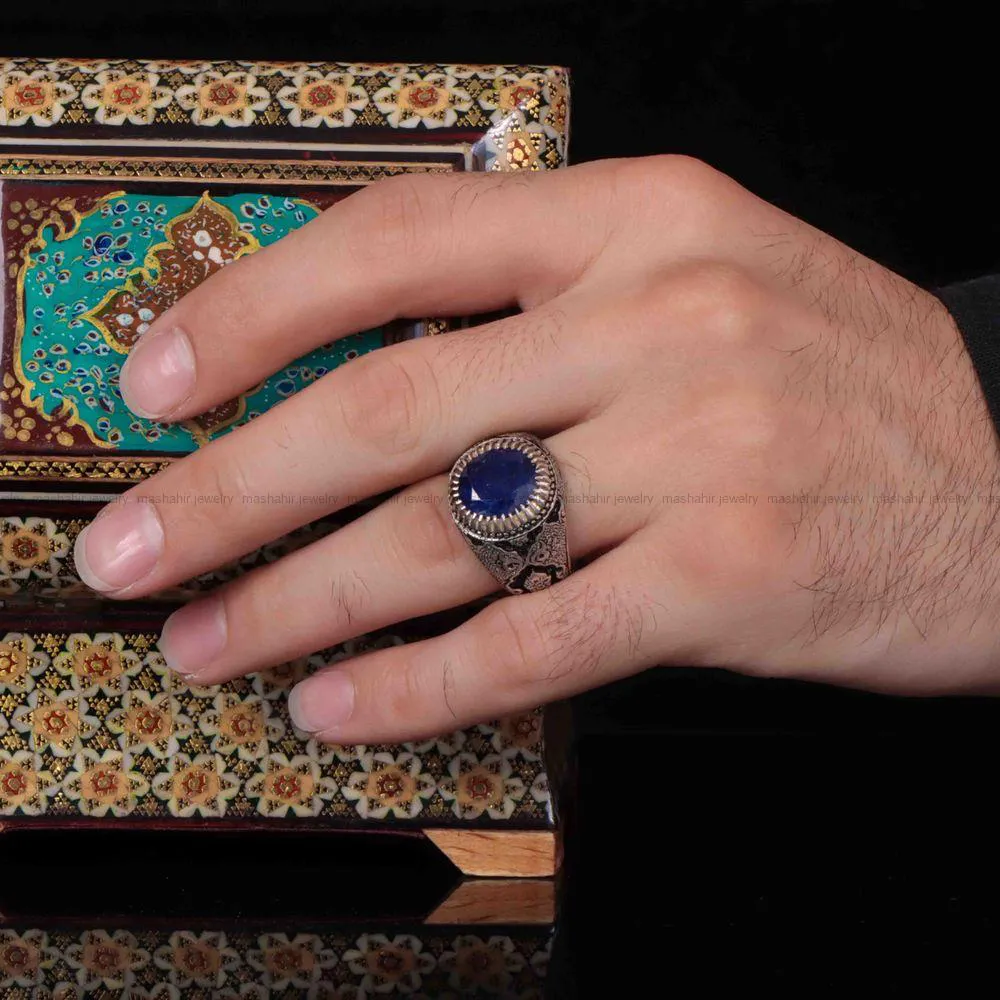 انگشتر ياقوت کبود مردانه کد 1235