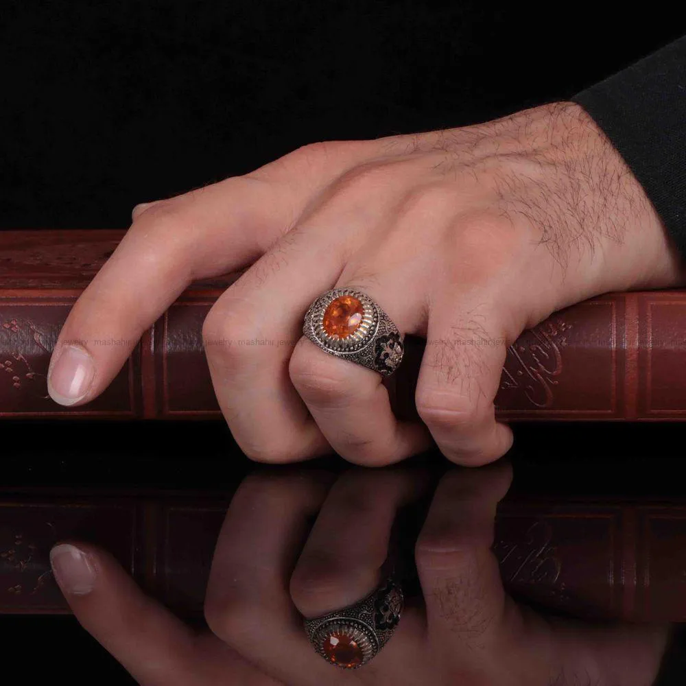 انگشتر توپاز پرتقالي مردانه کد 1239