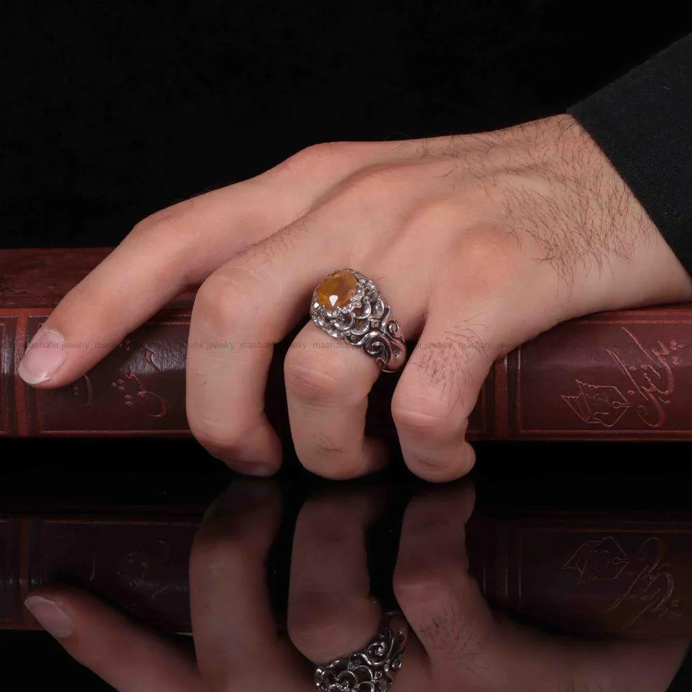 انگشتر یاقوت زرد مردانه کد 1240