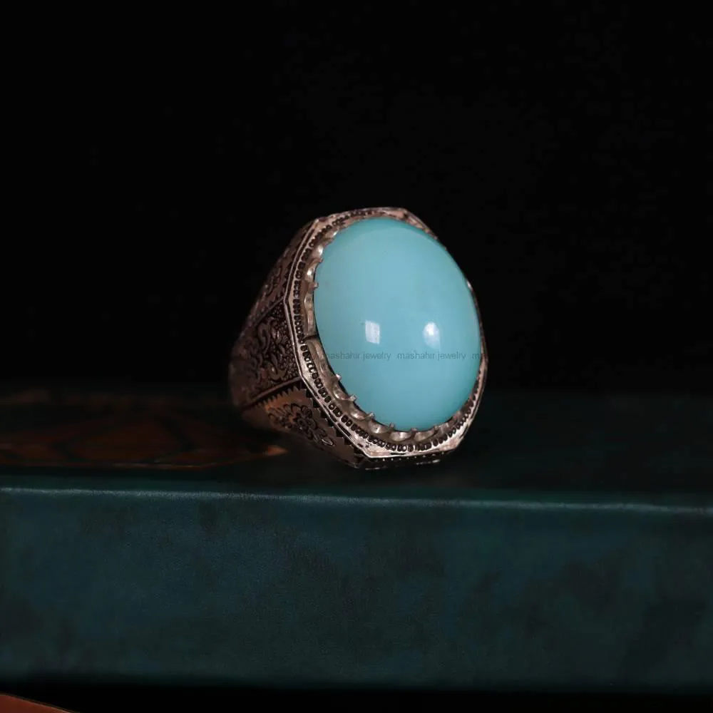انگشتر فیروزه عجمی مردانه کد 728