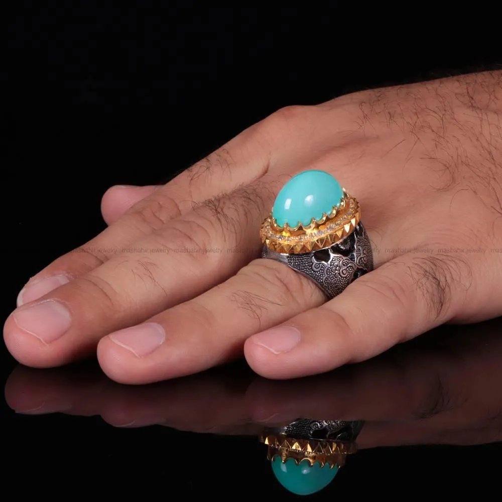 انگشتر فیروزه عجمی مردانه کد 735