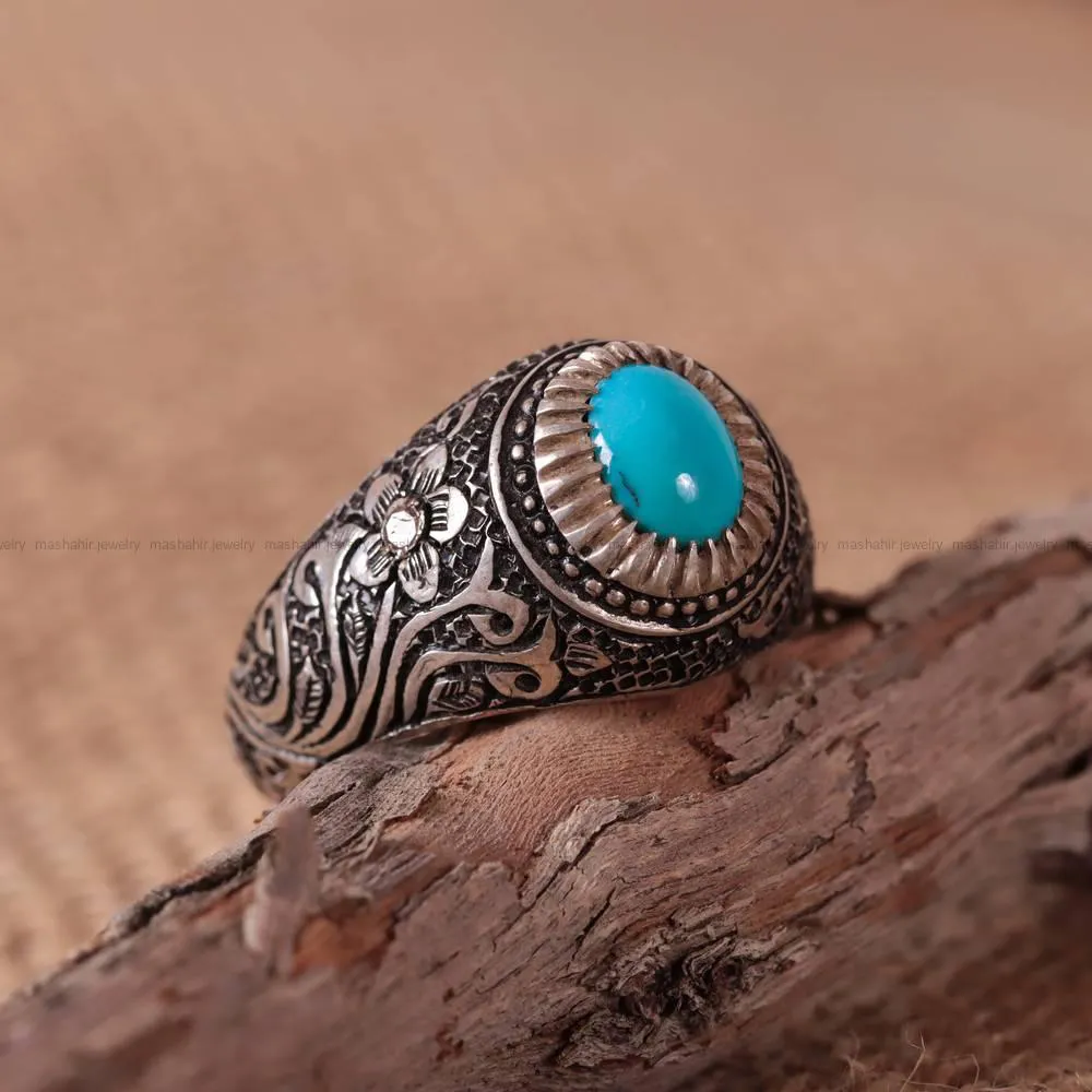 انگشتر فيروزه عجمی مردانه کد 482