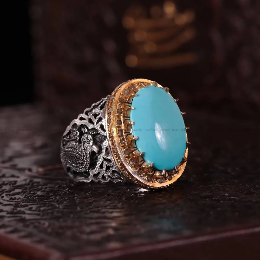 انگشتر فيروزه عجمی مردانه کد 487