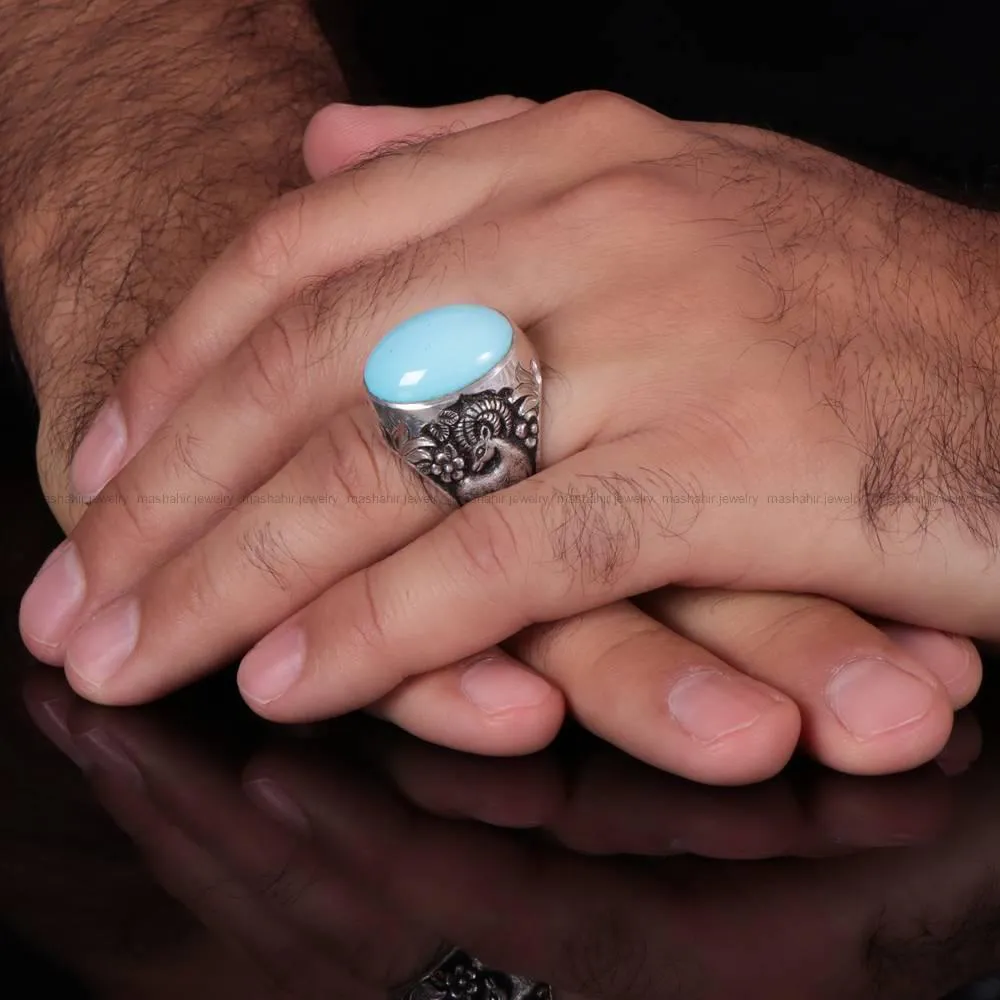 انگشتر فیروزه عجمی مردانه کد 574