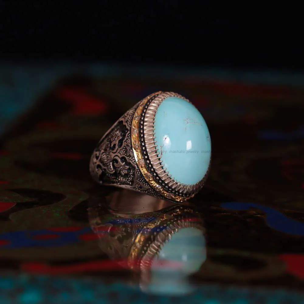 انگشتر فیروزه عجمی مردانه کد 576