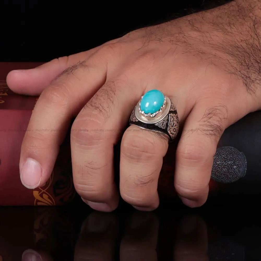 انگشتر فیروزه عجمی مردانه کد 581