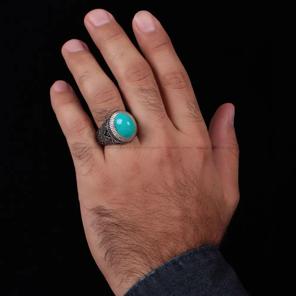 انگشتر فيروزه عجمی مردانه کد 636