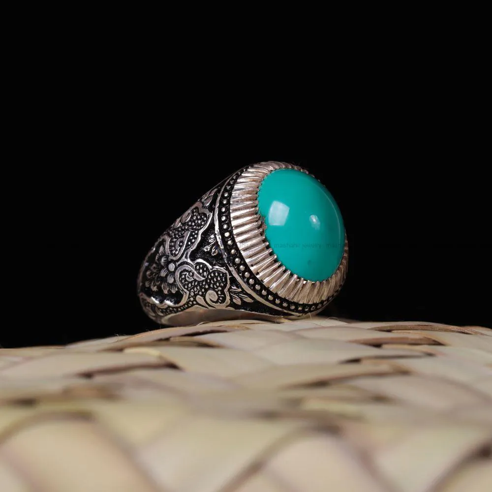 انگشتر فيروزه عجمی مردانه کد 636