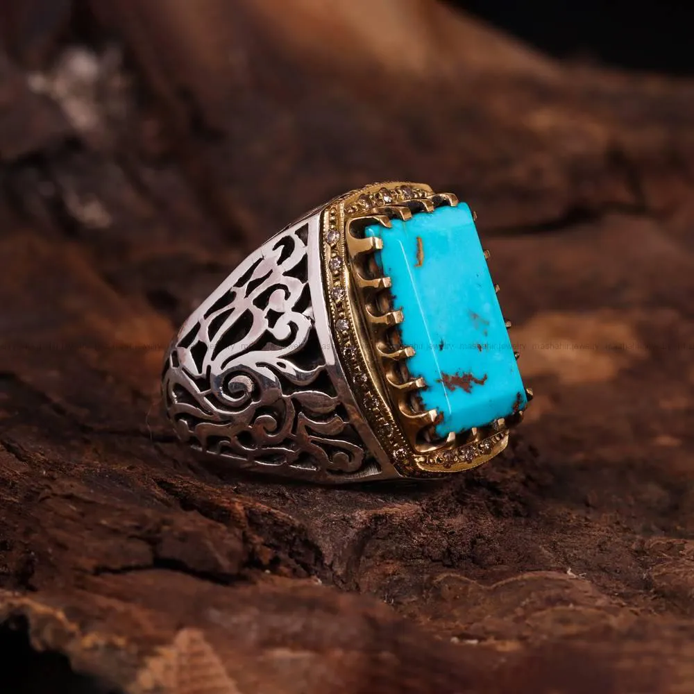 انگشتر فيروزه شجری مردانه کد 4447