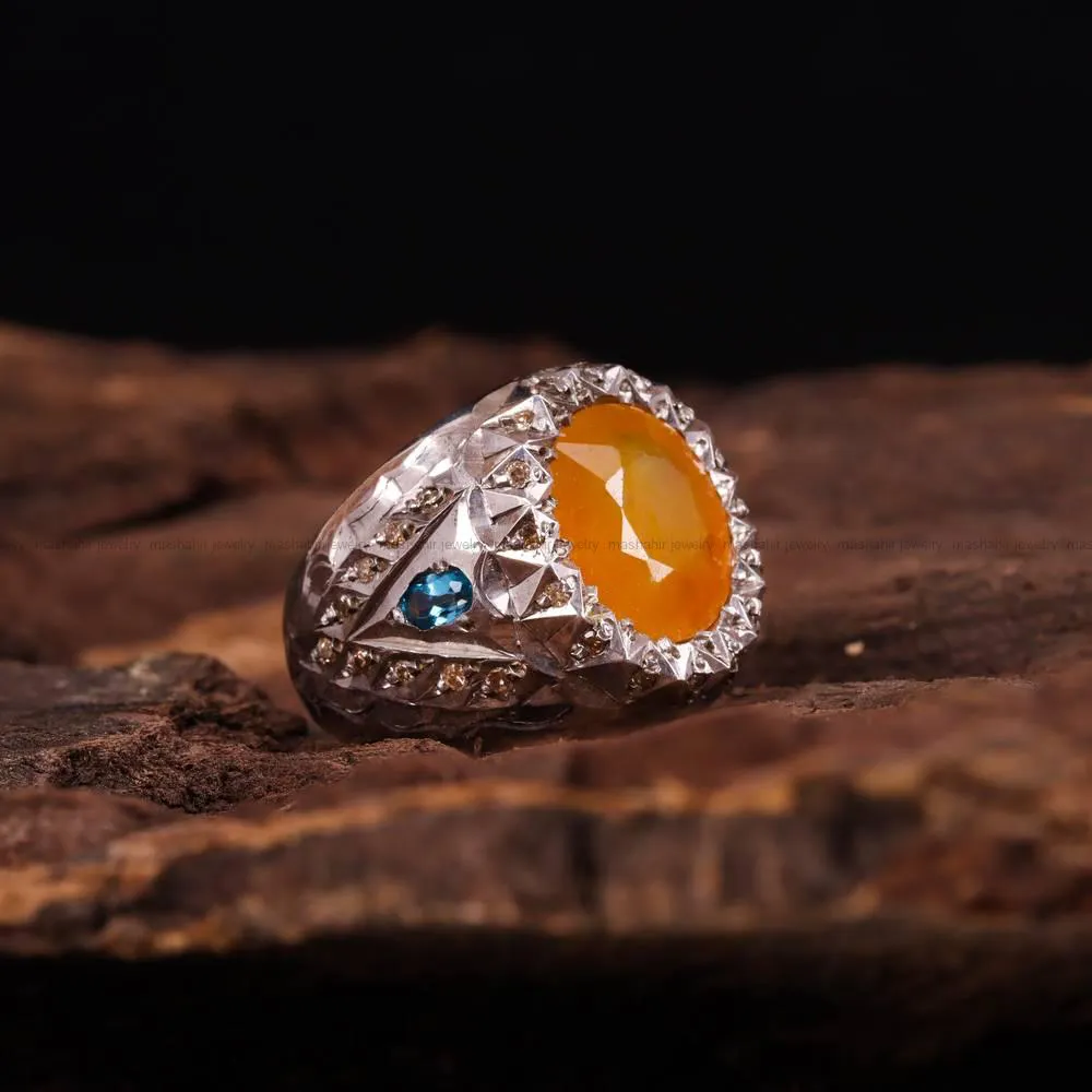 انگشتر یاقوت زرد مردانه کد 4449