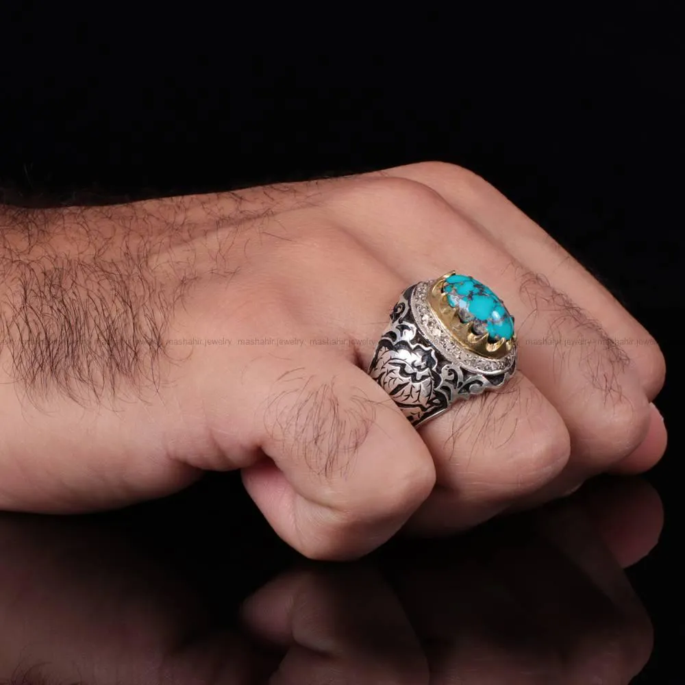 انگشتر فیروزه عجمی مردانه کد 518